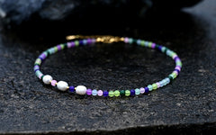 Boho Necklace, Seed Bead Choker, Crystal Pearl