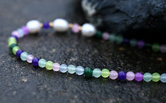 Boho Necklace, Seed Bead Choker, Crystal Pearl