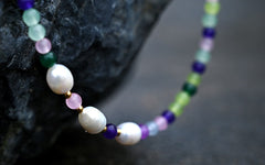 Boho Necklace, Seed Bead Choker, Crystal Pearl