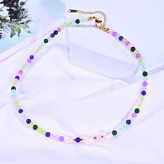 Boho Necklace, Seed Bead Choker, Crystal Pearl