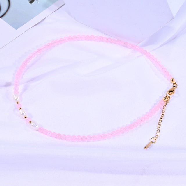 Boho Necklace, Seed Bead Choker, Crystal Pearl