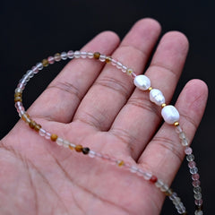Boho Necklace, Seed Bead Choker, Brown Crystal Pearl
