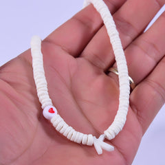 Boho Personalized Custom Necklace, Clay Bead  Choker, Letter Name with Heart
