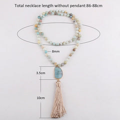 Boho Necklace, RH Amazonite Jasper, Moon Stone, Green Brown, Pink