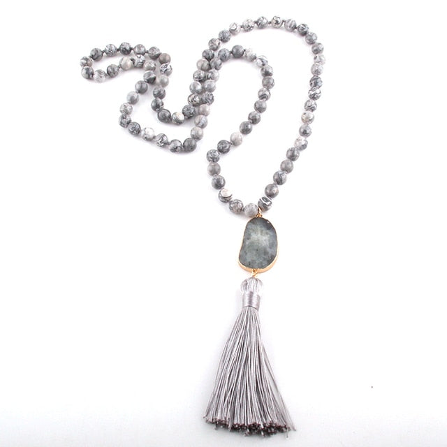 Boho Necklace, RH Amazonite Jasper, Moon Stone, Green Brown, Pink
