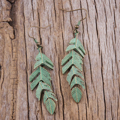 Boho Earrings, RH Dangle Earrings, Feather & Leaf