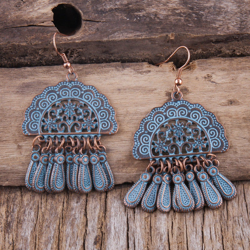 Boho Earrings, RH Dangle Earrings, Feather & Leaf