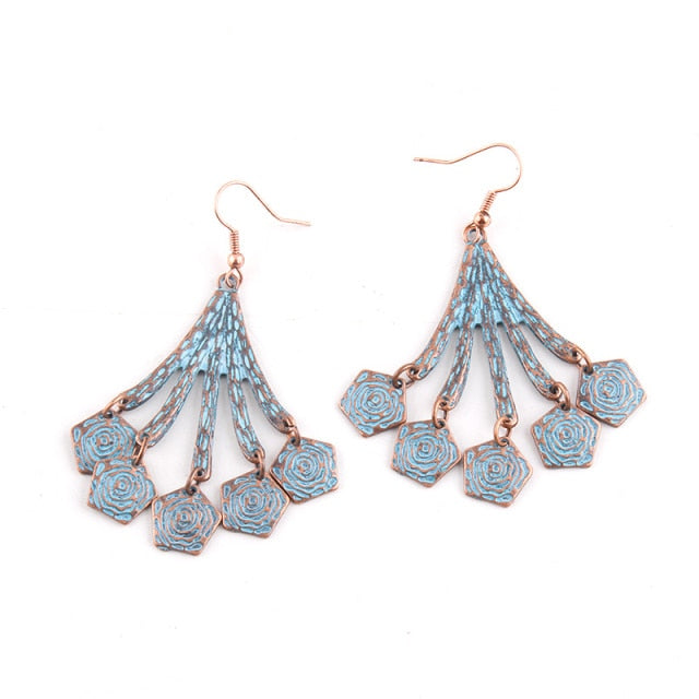 Boho Earrings, RH Dangle Earrings, Feather & Leaf