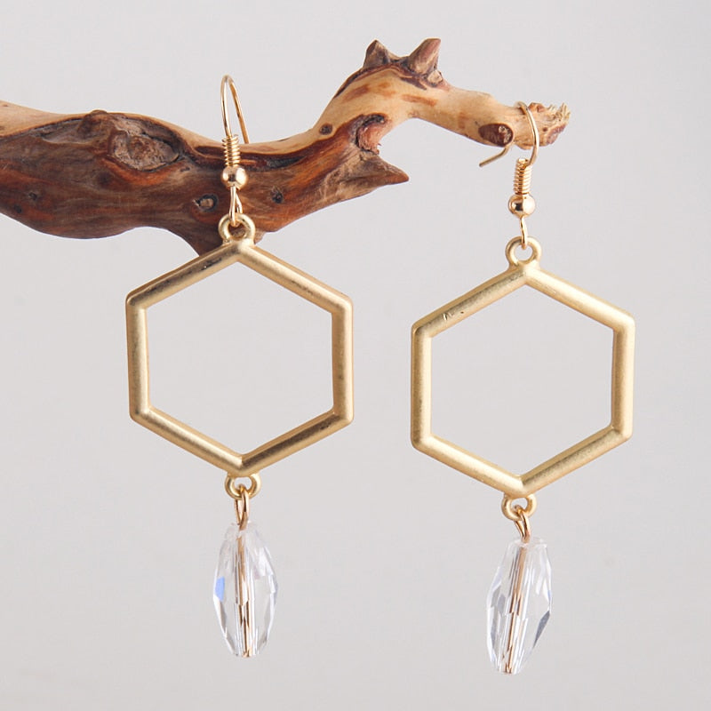 Boho Earrings, RH Dangle Earrings, Hexagon Loop