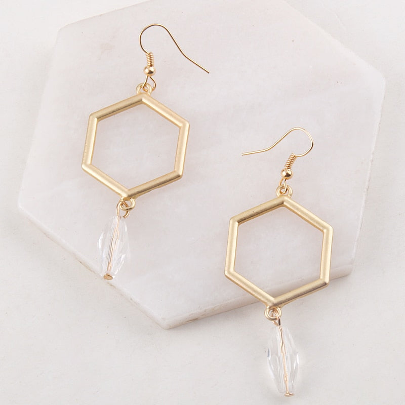 Boho Earrings, RH Dangle Earrings, Hexagon Loop