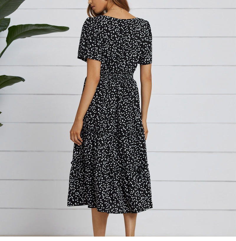 Boho Midi Dress, Mia Raffle Red Heart in Black