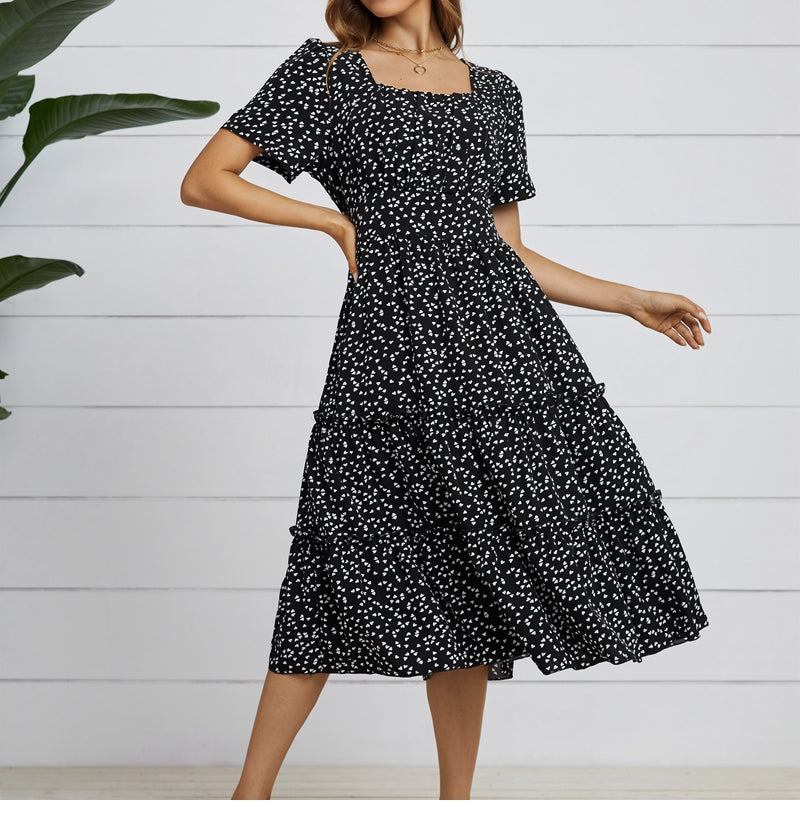 Boho Midi Dress, Mia Raffle Red Heart in Black