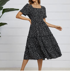 Boho Midi Dress, Mia Raffle Red Heart in Black