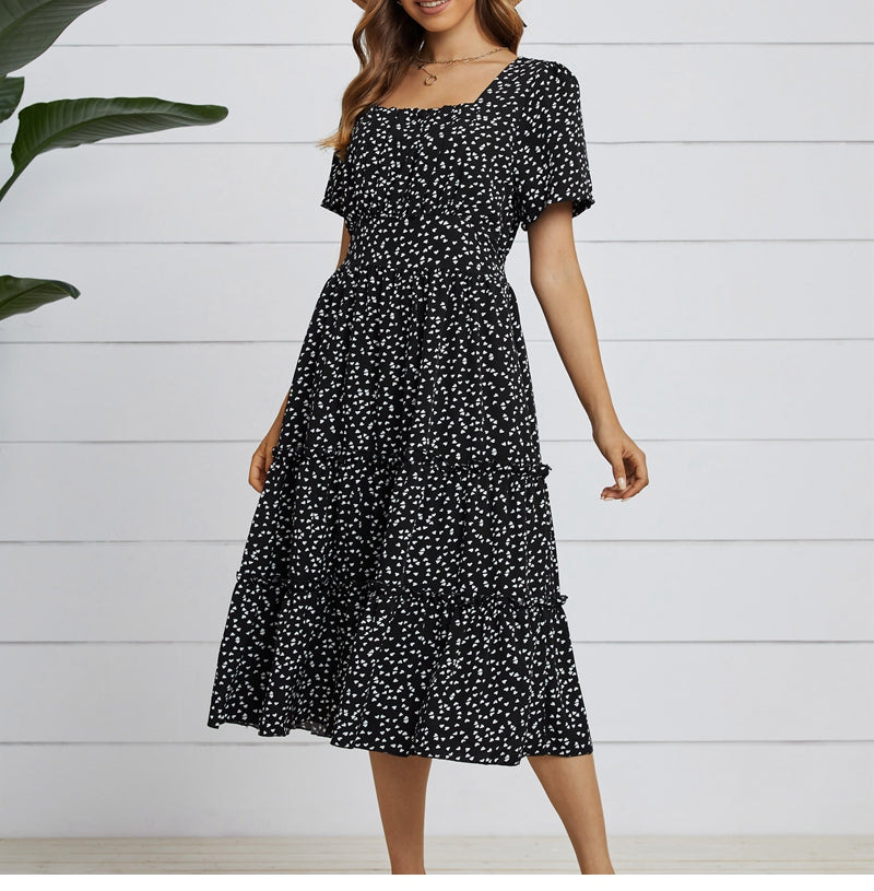 Boho Midi Dress, Mia Raffle Red Heart in Black