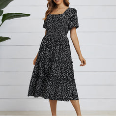 Boho Midi Dress, Mia Raffle Red Heart in Black