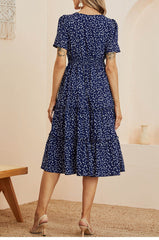 Boho Midi Dress, Mia Raffle Red Heart in Navy