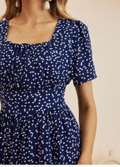 Boho Midi Dress, Mia Raffle Red Heart in Navy