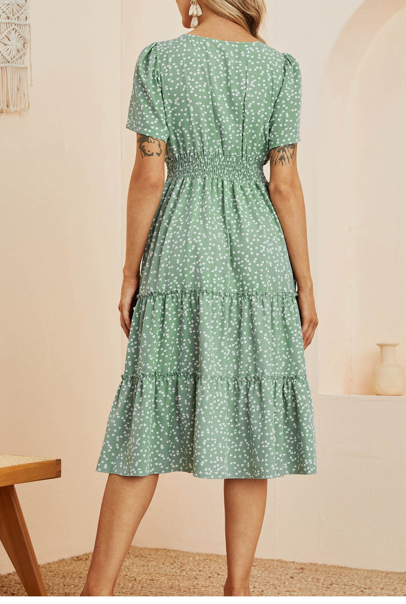 Boho Midi Dress, Mia Raffle Red Heart in Green