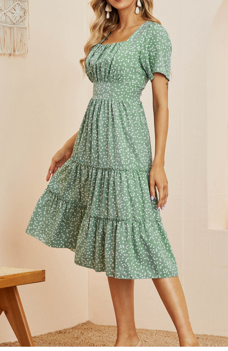 Boho Midi Dress, Mia Raffle Red Heart in Green