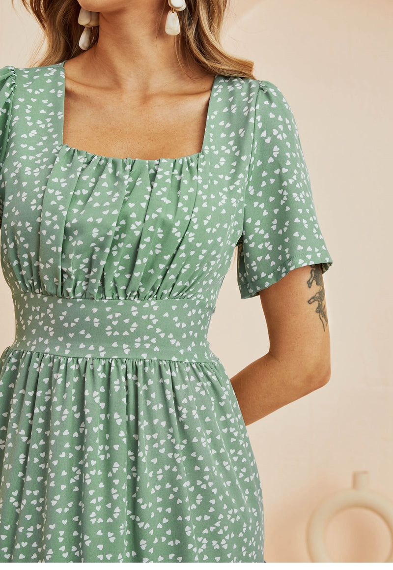 Boho Midi Dress, Mia Raffle Red Heart in Green