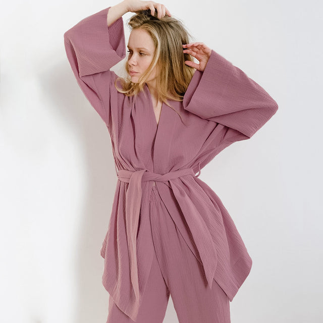 Boho Pajamas, Pajamas Sets for Women, Emily Cotton  in Green, Brown and Gray