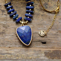 Boho Necklace, Heart Lapis Pendant Necklace