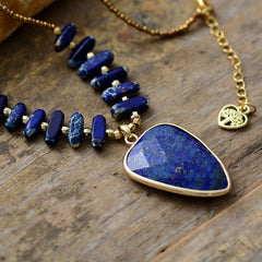Boho Necklace, Heart Lapis Pendant Necklace
