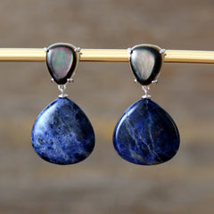 Boho Earrings, Dangle Earrings, Shell Sodalite Ins
