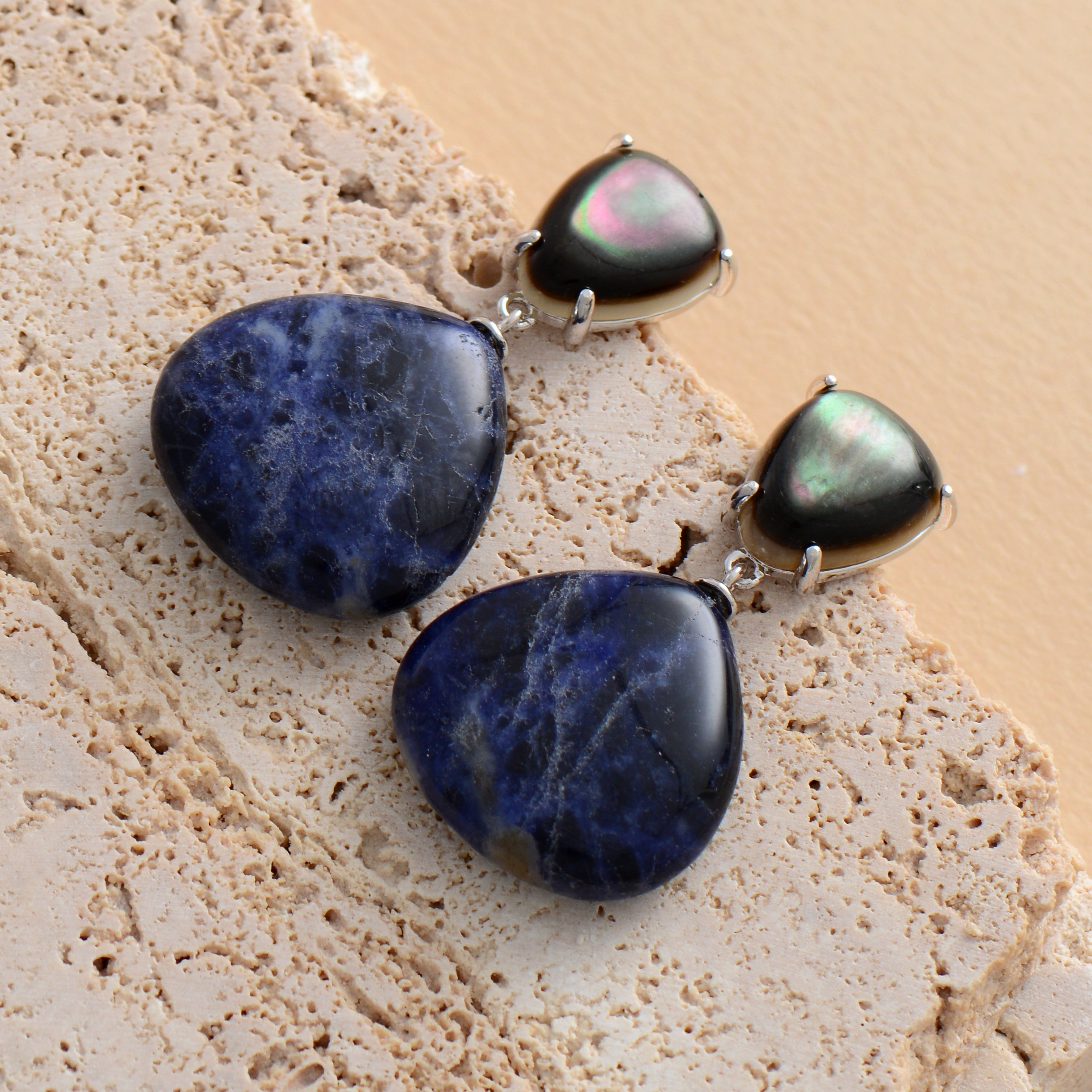 Boho Earrings, Dangle Earrings, Shell Sodalite Ins