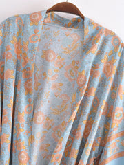 Boho Robe, Kimono Robe,  Beach Cover up, Blue Rose of Oceane