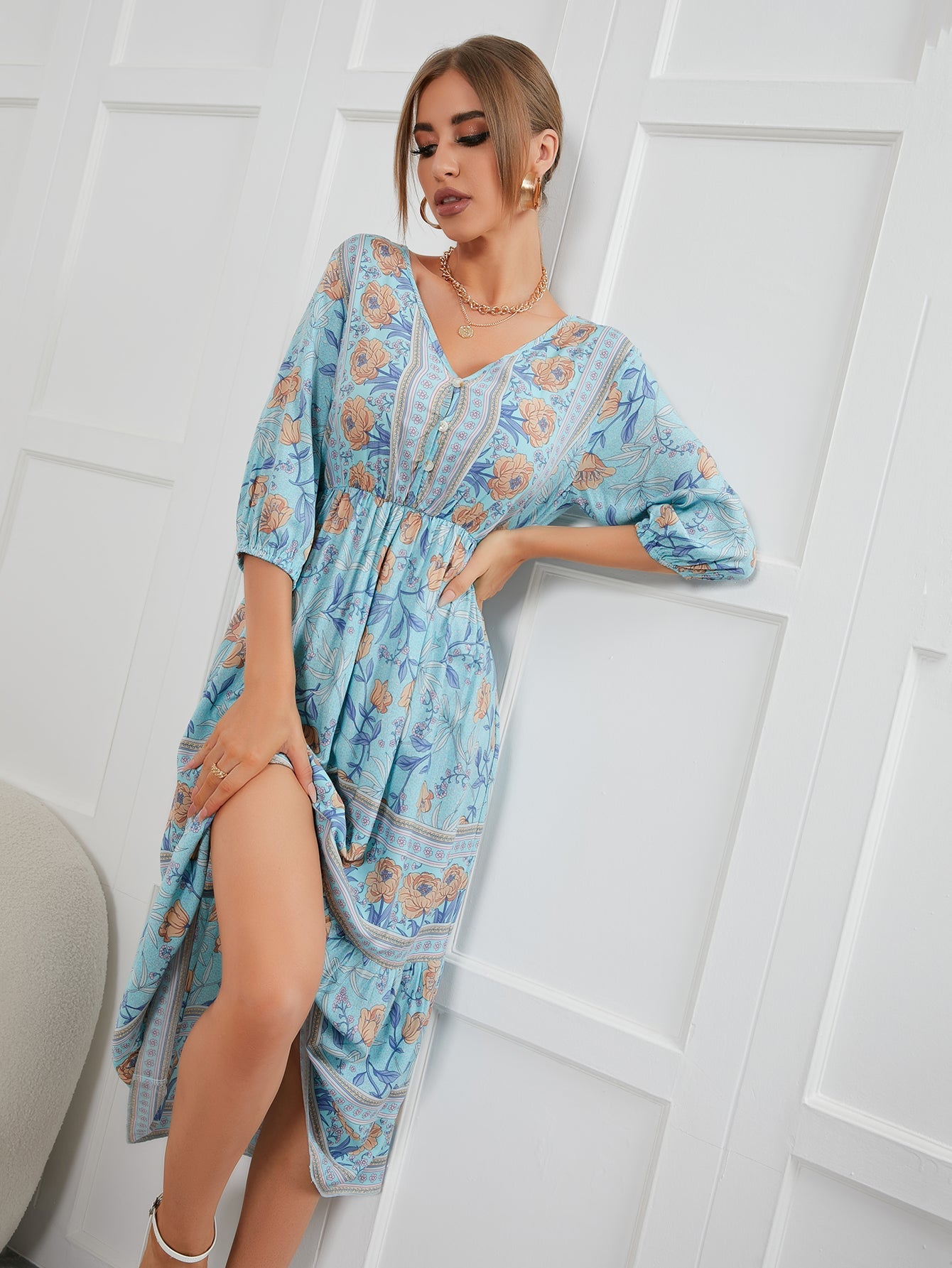 Boho Maxi Dress, Sundress, Lily-Rose in Blue