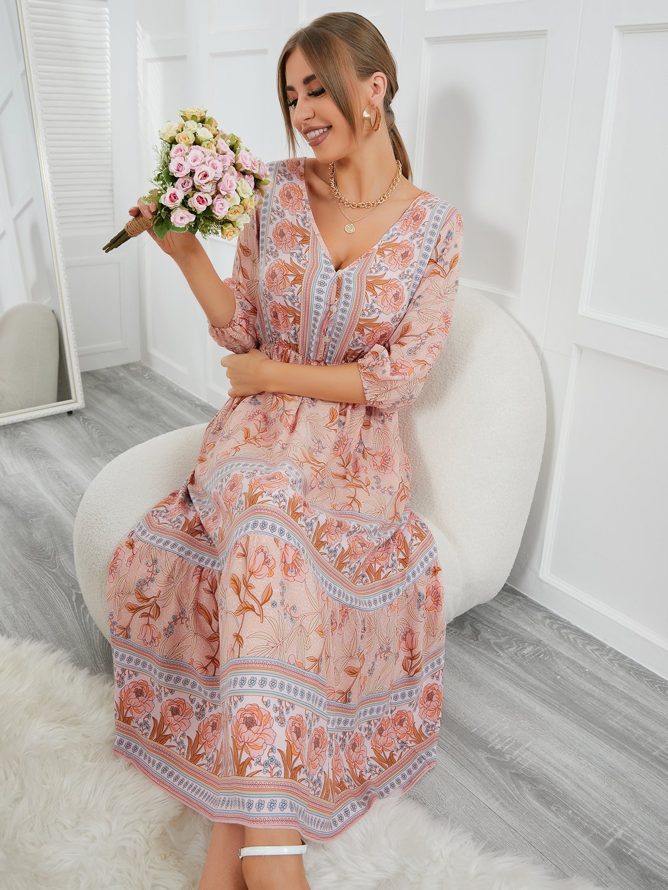 Boho Maxi Dress, Sundress, Lily-Rose in Orose