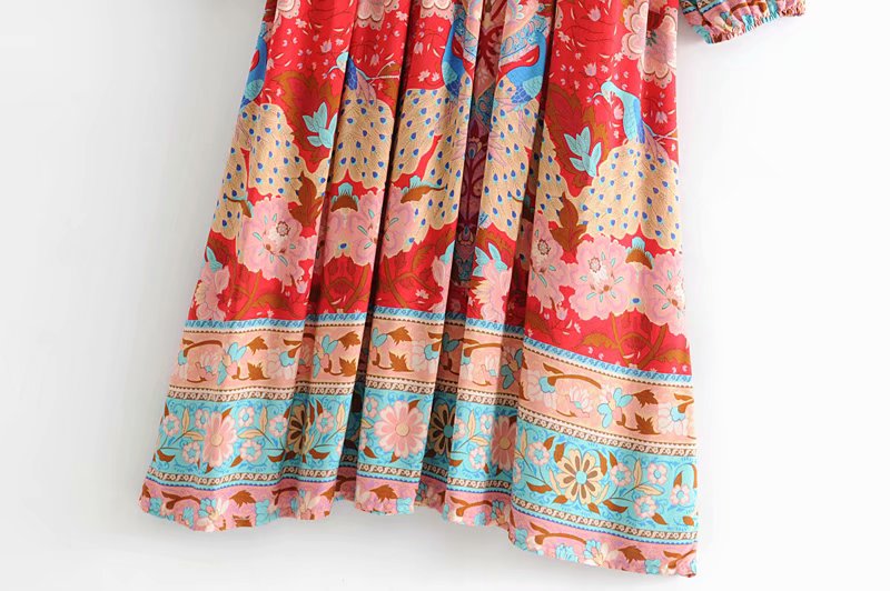 Gown Dress, Boho Maxi Dress, Loose Dress, Wild Flower Eulalie in Green and Red