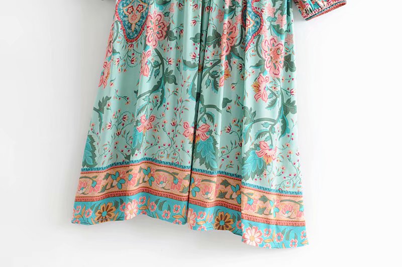 Gown Dress, Boho Maxi Dress, Loose Dress, Wild Flower Eulalie in Green and Red