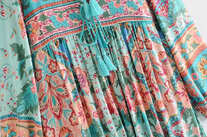 Gown Dress, Boho Maxi Dress, Loose Dress, Wild Flower Eulalie in Green and Red