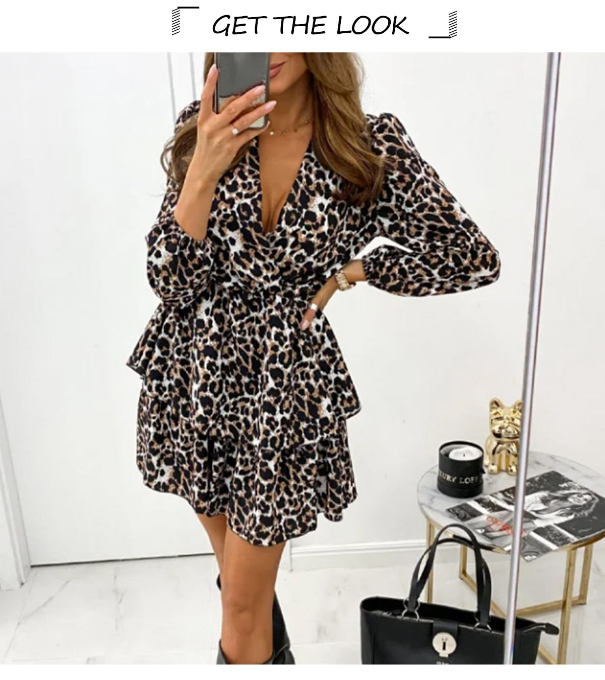 Boho Mini Dress Vintage Dress, Gabriela Leopard