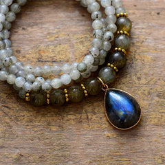 Boho Necklace, Bijou  Bodhi Labradorite Beaded Choker
