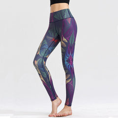 Yoga Legging, Yoga Pants, Boho Legging, Tight with Pocket in Purple Peacock