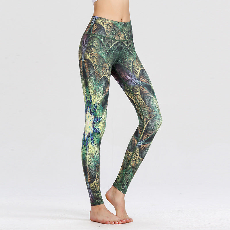 Yoga Legging, Yoga Pants, Boho Legging, Tight with Pocket in Green Peacock