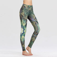 Yoga Legging, Yoga Pants, Boho Legging, Tight with Pocket in Green Peacock
