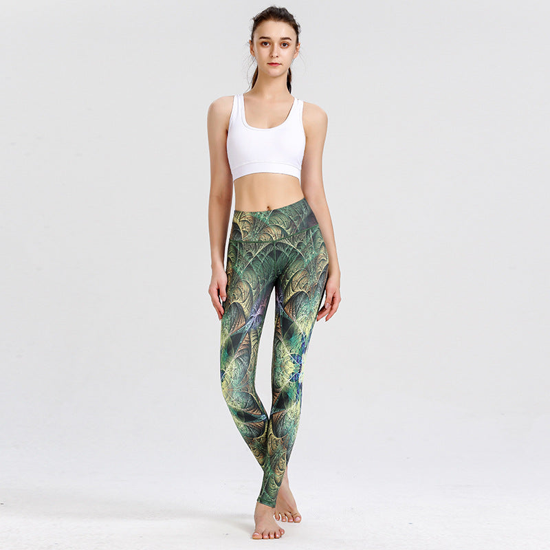 Yoga Legging, Yoga Pants, Boho Legging, Tight with Pocket in Green Peacock