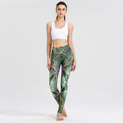 Yoga Legging, Yoga Pants, Boho Legging, Tight with Pocket in Green Peacock