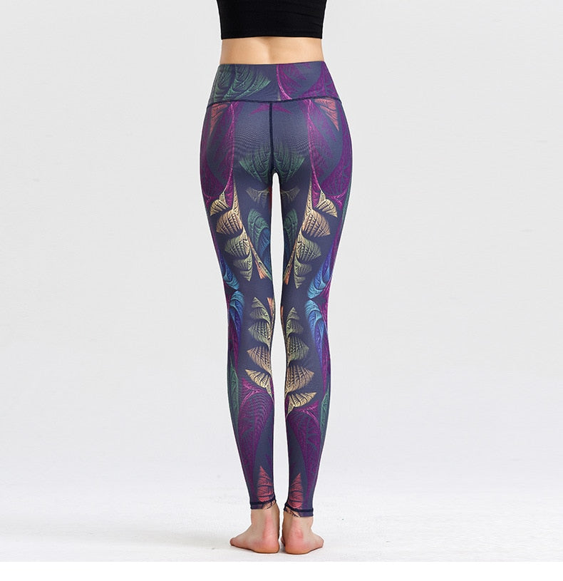 Yoga Legging, Yoga Pants, Boho Legging, Tight with Pocket in Purple Peacock