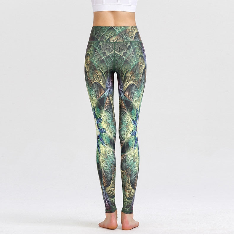 Yoga Legging, Yoga Pants, Boho Legging, Tight with Pocket in Green Peacock