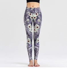 Yoga Legging, Yoga Pants, Boho Legging, Tight with Pocket in Purple Daisy