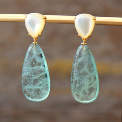 Boho Earrings, Dangle Earrings, Fluorite Shell Stud