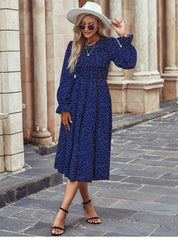 Boho Midi Dress, Amelia Blue Polka Dot