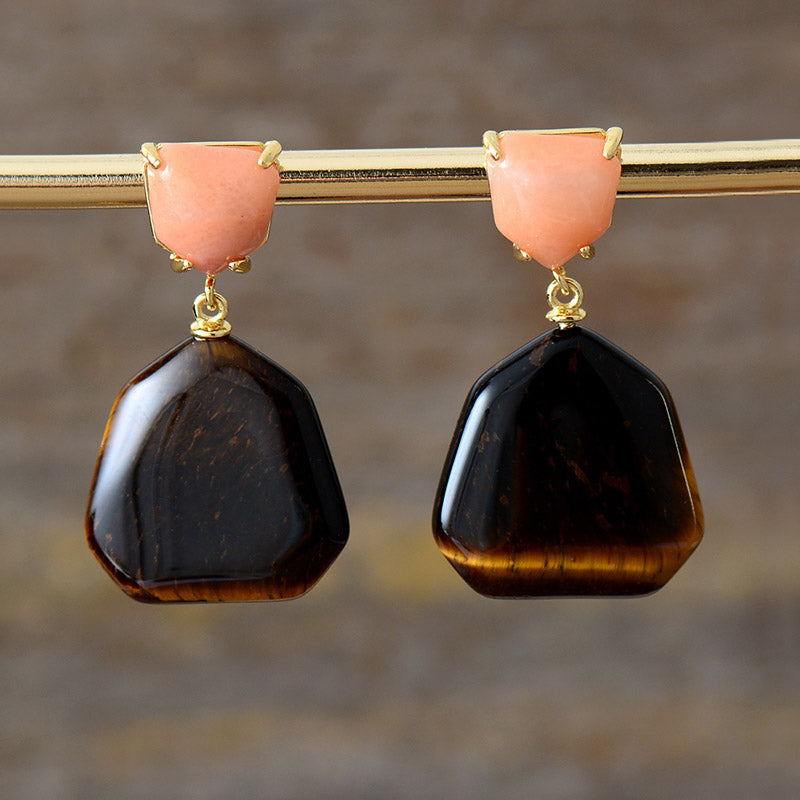 Boho Earrings, Dangle Earrings, Amythyst Tiger Eye