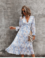 Boho Midi Dress, Ruffle Floral Lillian White