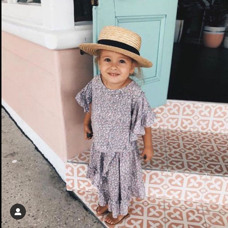 Boho Hat, Kid Hat, Sun Hat, Little Girl Straw Hat, Emma White and Black Ribbon
